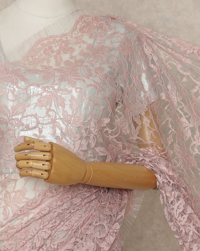 Blush Rose Premium French 2-Tone Chantilly Lace Saree, 5.5 Mtrs Length, 110 Cms Width, Crafted in France-Blouse Not Included-D26697