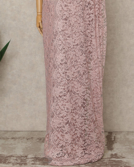 Blush Rose Premium French 2-Tone Chantilly Lace Saree, 5.5 Mtrs Length, 110 Cms Width, Crafted in France-Blouse Not Included-D26697