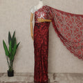 Crimson Red Premium French 2-Tone Chantilly Lace Saree, 5.5 Mtrs Length, 110 Cms Width, Crafted in France-Blouse Not Included-D26698