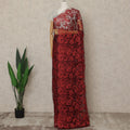 Crimson Red Premium French 2-Tone Chantilly Lace Saree, 5.5 Mtrs Length, 110 Cms Width, Crafted in France-Blouse Not Included-D26698
