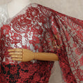 Crimson Red Premium French 2-Tone Chantilly Lace Saree, 5.5 Mtrs Length, 110 Cms Width, Crafted in France-Blouse Not Included-D26698