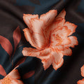 Navy Orange Floral Print Premium Pure Silk Satin Fabric, 110 cm Width, Bold Botanical Design, Origin: South Korea-D26816