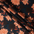 Navy Orange Floral Print Premium Pure Silk Satin Fabric, 110 cm Width, Bold Botanical Design, Origin: South Korea-D26816