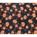 Navy Orange Floral Print Premium Pure Silk Satin Fabric, 110 cm Width, Bold Botanical Design, Origin: South Korea-D26816