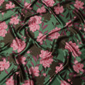 Green Pink Floral Print Premium Pure Silk Satin Fabric, 110 cm Width, Bold Botanical Design, Origin: South Korea-D26815