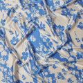 Blue & Ivory Floral Print Premium Pure Silk Satin Fabric, 110 cm Width, Elegant Botanical Design, Origin: South Korea-D26807