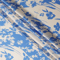 Blue & Ivory Floral Print Premium Pure Silk Satin Fabric, 110 cm Width, Elegant Botanical Design, Origin: South Korea-D26807