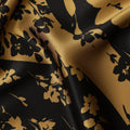 Black & Gold Floral Print Premium Pure Silk Satin Fabric, 110 cm Width, Elegant Botanical Design, Origin: South Korea-D26808