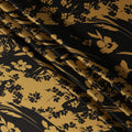 Black & Gold Floral Print Premium Pure Silk Satin Fabric, 110 cm Width, Elegant Botanical Design, Origin: South Korea-D26808