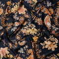 Navy Multicolor Floral Paisley Print Premium Pure Silk Satin Fabric, 110 cm Width, Intricate Designer Pattern, Origin: South Korea-D26813