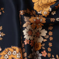 Navy Multicolor Floral Paisley Print Premium Pure Silk Satin Fabric, 110 cm Width, Intricate Designer Pattern, Origin: South Korea-D26813