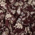 Maroon Multicolor Floral Paisley Print Premium Pure Silk Satin Fabric, 110 cm Width, Intricate Designer Pattern, Origin: South Korea-D26814