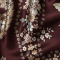 Maroon Multicolor Floral Paisley Print Premium Pure Silk Satin Fabric, 110 cm Width, Intricate Designer Pattern, Origin: South Korea-D26814