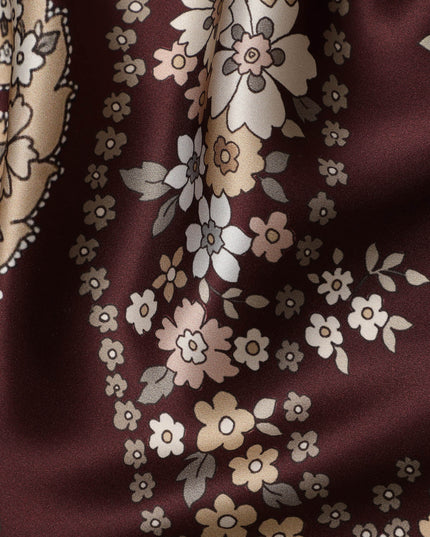 Maroon Multicolor Floral Paisley Print Premium Pure Silk Satin Fabric, 110 cm Width, Intricate Designer Pattern, Origin: South Korea-D26814