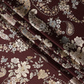 Maroon Multicolor Floral Paisley Print Premium Pure Silk Satin Fabric, 110 cm Width, Intricate Designer Pattern, Origin: South Korea-D26814