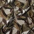 Brown Beige Abstract Geometric Print Premium Pure Silk Satin Fabric, 110 cm Width, Contemporary Artistic Pattern, Origin: South Korea-D26817
