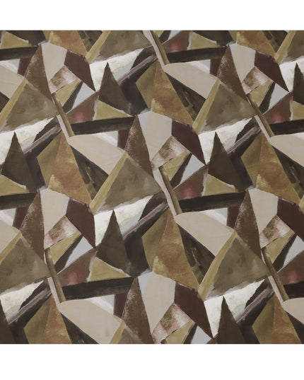 Brown Beige Abstract Geometric Print Premium Pure Silk Satin Fabric, 110 cm Width, Contemporary Artistic Pattern, Origin: South Korea-D26817