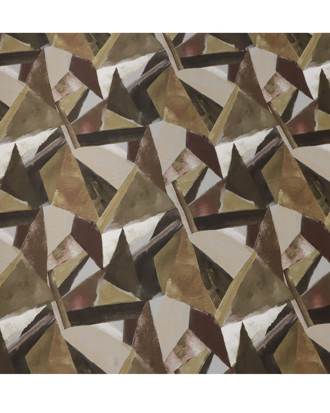 Brown Beige Abstract Geometric Print Premium Pure Silk Satin Fabric, 110 cm Width, Contemporary Artistic Pattern, Origin: South Korea-D26817