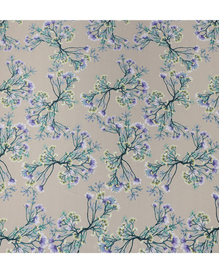 Beige Multicolor Floral Print Premium Pure Silk Satin Fabric, 110 cm Width, Intricate Botanical Design, Origin: South Korea-D26810