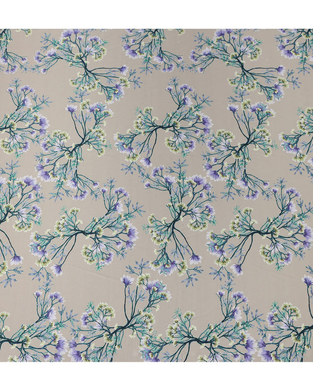 Beige Multicolor Floral Print Premium Pure Silk Satin Fabric, 110 cm Width, Intricate Botanical Design, Origin: South Korea-D26810