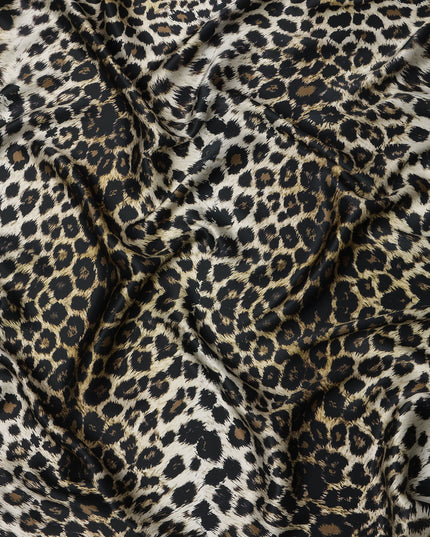 Brown Black Leopard Print Premium Pure Silk Satin Fabric, 110 cm Width, Bold Animal Skin Design, Origin: South Korea-D26811