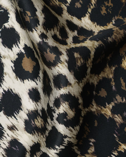 Brown Black Leopard Print Premium Pure Silk Satin Fabric, 110 cm Width, Bold Animal Skin Design, Origin: South Korea-D26811