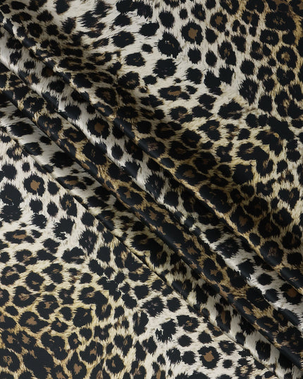 Brown Black Leopard Print Premium Pure Silk Satin Fabric, 110 cm Width, Bold Animal Skin Design, Origin: South Korea-D26811