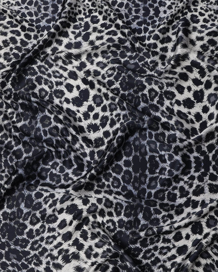 Black Grey Leopard Print Premium Pure Silk Satin Fabric, 110 cm Width, Bold Animal Skin Design, Origin: South Korea-D26812