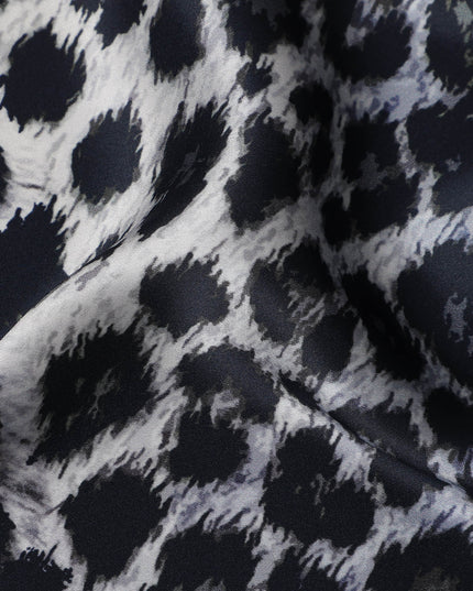 Black Grey Leopard Print Premium Pure Silk Satin Fabric, 110 cm Width, Bold Animal Skin Design, Origin: South Korea-D26812