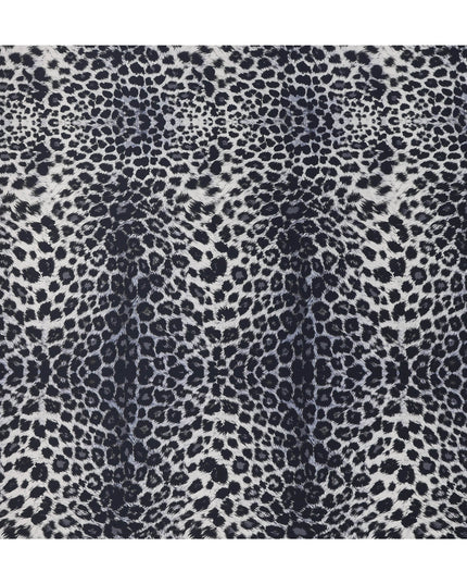 Black Grey Leopard Print Premium Pure Silk Satin Fabric, 110 cm Width, Bold Animal Skin Design, Origin: South Korea-D26812
