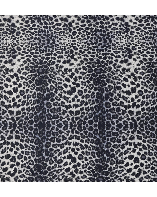 Black Grey Leopard Print Premium Pure Silk Satin Fabric, 110 cm Width, Bold Animal Skin Design, Origin: South Korea-D26812
