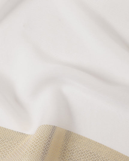White Wrinkle Silk Chiffon Fabric with Golden Border Stripe Lightweight Sheer Textured Fabric for Sarees Dresses Dupattas and Crafts 110 Cms Wide South Korea Origin-D27660