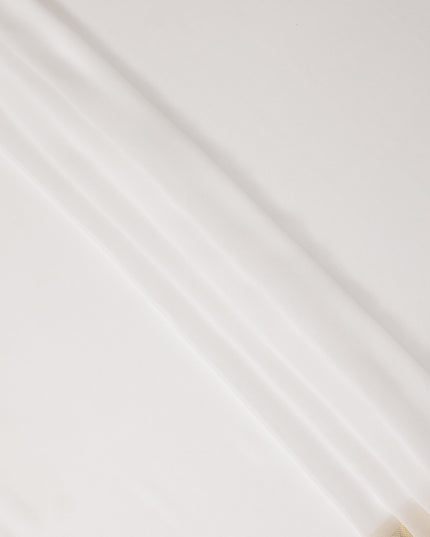White Wrinkle Silk Chiffon Fabric with Golden Border Stripe Lightweight Sheer Textured Fabric for Sarees Dresses Dupattas and Crafts 110 Cms Wide South Korea Origin-D27660