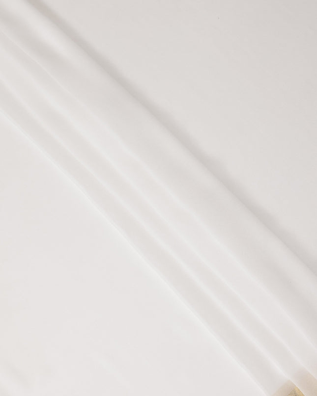 White Wrinkle Silk Chiffon Fabric with Golden Border Stripe Lightweight Sheer Textured Fabric for Sarees Dresses Dupattas and Crafts 110 Cms Wide South Korea Origin-D27660