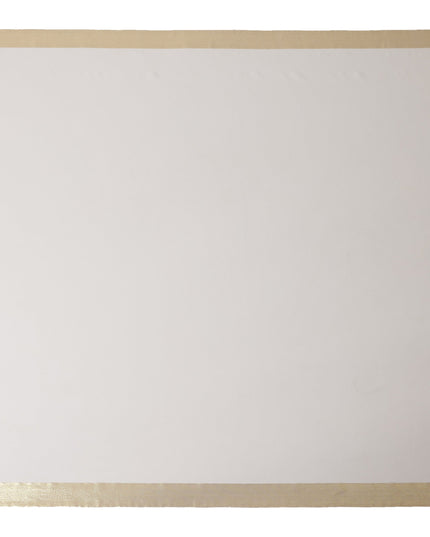 White Wrinkle Silk Chiffon Fabric with Golden Border Stripe Lightweight Sheer Textured Fabric for Sarees Dresses Dupattas and Crafts 110 Cms Wide South Korea Origin-D27660