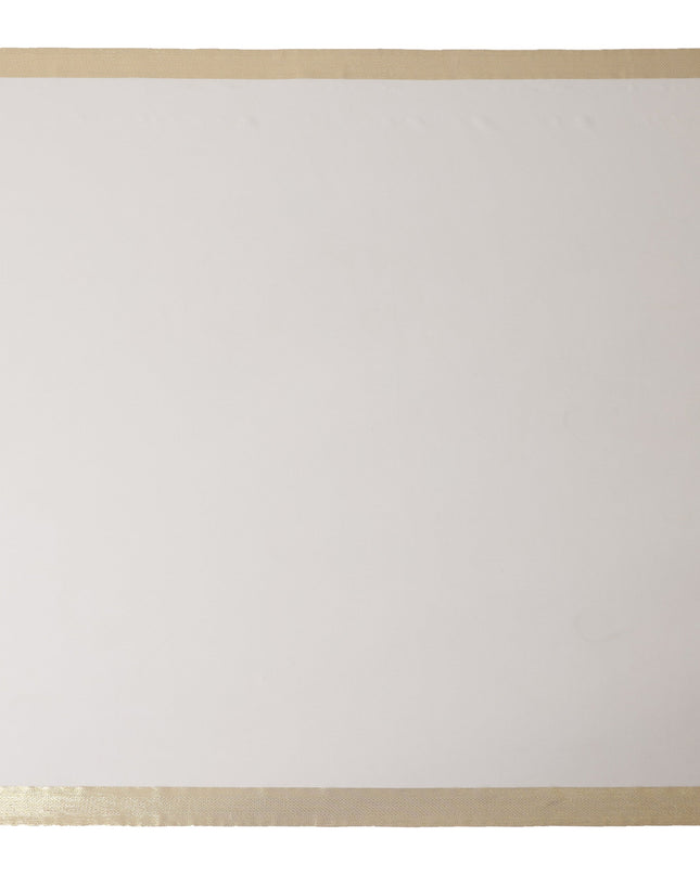 White Wrinkle Silk Chiffon Fabric with Golden Border Stripe Lightweight Sheer Textured Fabric for Sarees Dresses Dupattas and Crafts 110 Cms Wide South Korea Origin-D27660