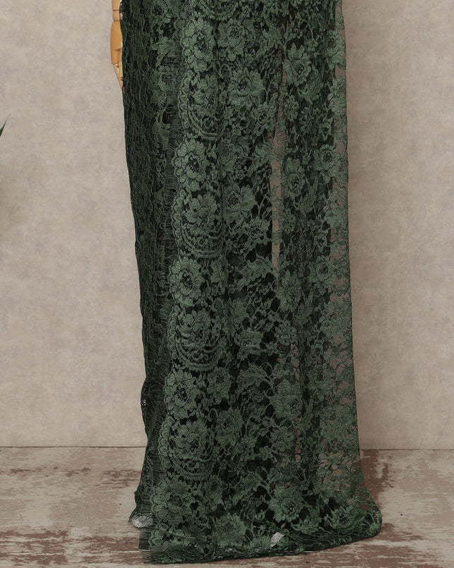 Deep Forest Green Black Premium French 2 Tone Chantilly Saree Lace Fabric 5.5 Meters x 110 Cms Width Elegant Floral Net Material From France Unstitched Blouse Not Included-D28152