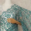 Turquoise Green Premium French Chantilly Saree Lace Fabric 110 Cms Width 5.5 Meters Piece Elegant Floral Net Lace From France For Designer Sarees And Couture Draping-D27690