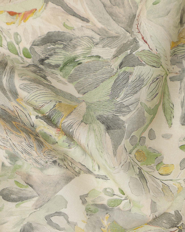 Ivory Cream Botanical Leaf Printed Viscose Crepe Fabric Soft Lightweight Textured Nature Inspired Foliage Pattern Dress Sewing Craft Fabric 110 Cms Width Made In India-D28324
