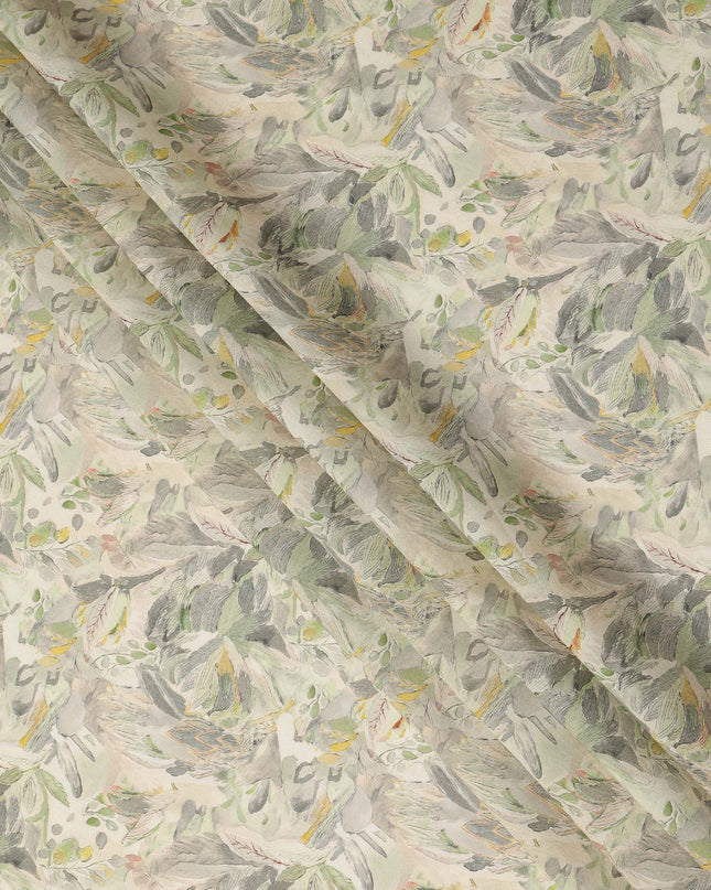 Ivory Cream Botanical Leaf Printed Viscose Crepe Fabric Soft Lightweight Textured Nature Inspired Foliage Pattern Dress Sewing Craft Fabric 110 Cms Width Made In India-D28324