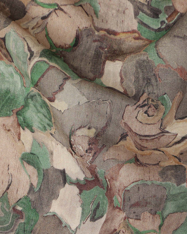 Beige Floral Abstract Printed Viscose Crepe Fabric, Soft Flowing Texture, Lightweight Drape, 110 Cms, India-D27571
