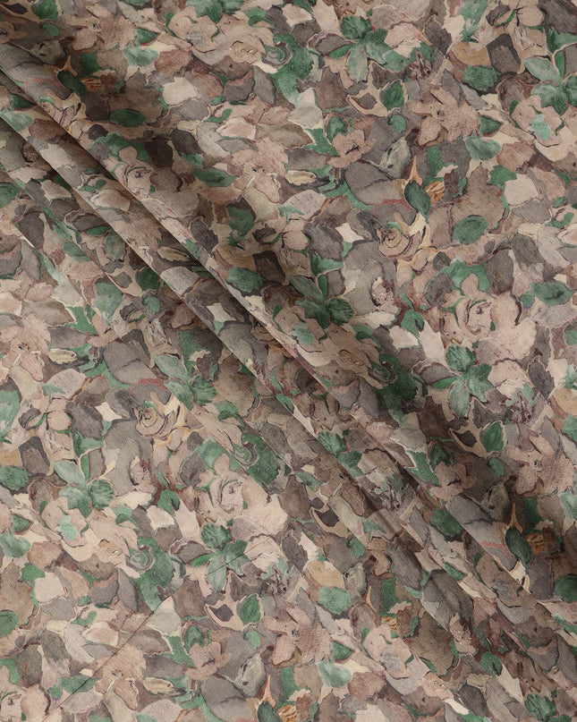 Taupe Brown Abstract Floral Printed Viscose Crepe Fabric Soft Lightweight Textured Flowing Botanical Pattern Dress Sewing Craft Fabric 110 Cms Width Made In India-D28322