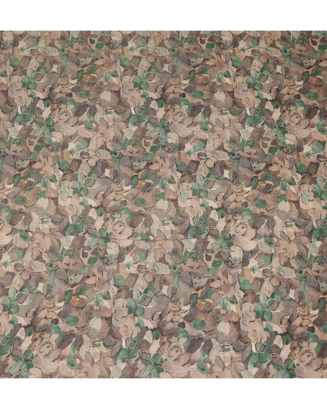 Beige Floral Abstract Printed Viscose Crepe Fabric, Soft Flowing Texture, Lightweight Drape, 110 Cms, India-D27571