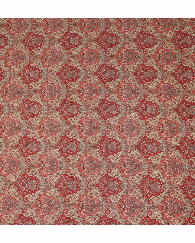 Rust Red Paisley Floral Printed Viscose Crepe Fabric Soft Lightweight Textured Vintage Ornamental Pattern Dress Sewing Craft Fabric 110 Cms Width Made In India-D28331