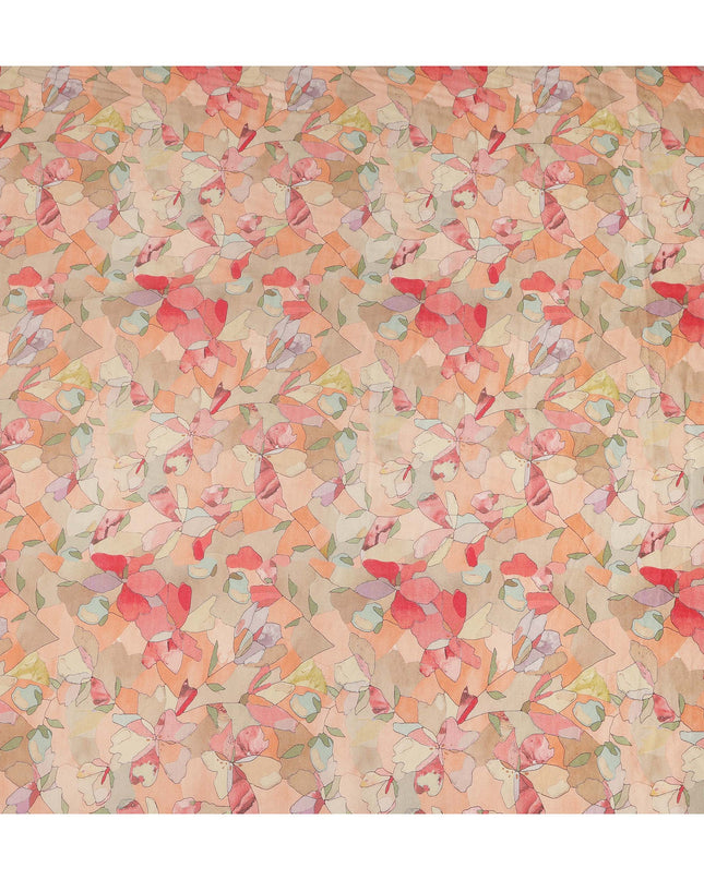 Peach Beige Abstract Floral Printed Viscose Crepe Fabric Soft Lightweight Textured Pastel Botanical Flower Pattern Dress Sewing Craft Fabric 110 Cms Width Made In India-D28328
