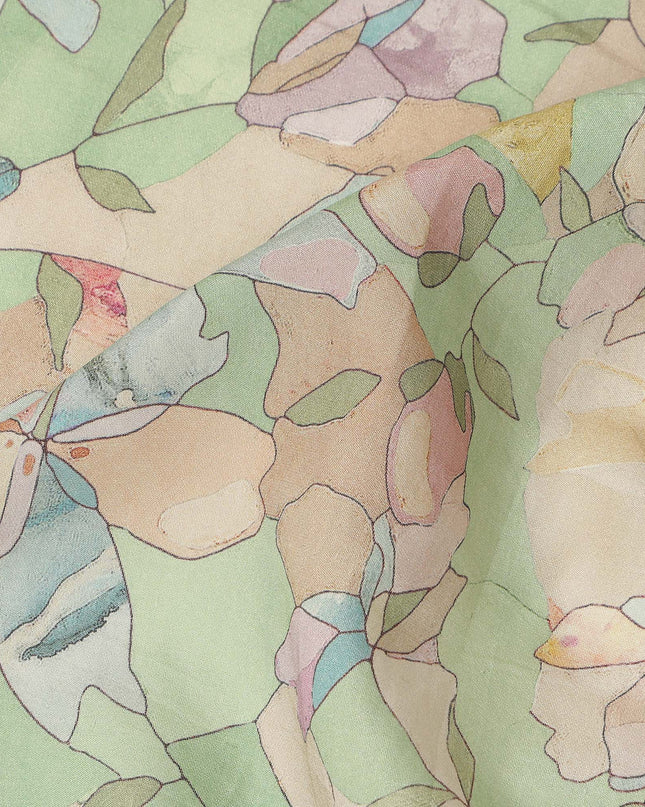 Sage Green Pastel Floral Printed Viscose Crepe Fabric Soft Lightweight Textured Abstract Botanical Flower Pattern Dress Sewing Craft Fabric 110 Cms Width Made In India-D28326