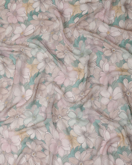 Dusty Blush Pink Floral Viscose Digital Print Fabric 110cm
