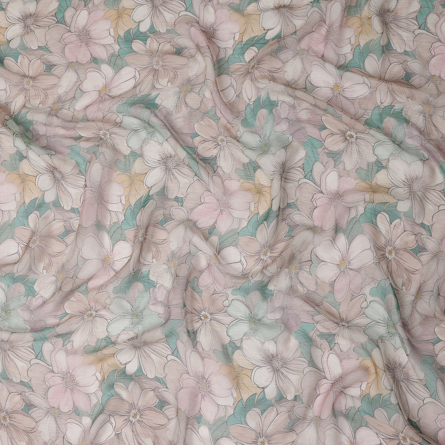 Dusty Blush Pink Floral Viscose Digital Print Fabric 110cm