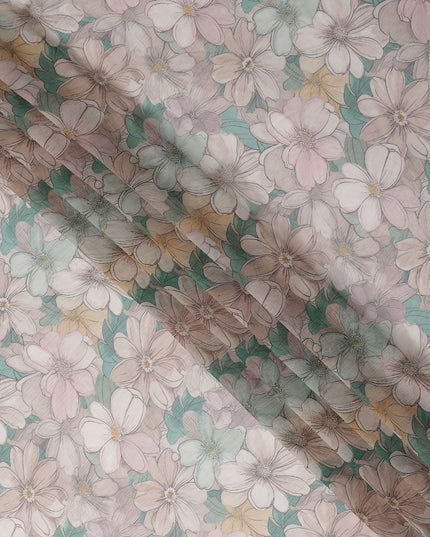 Dusty Blush Pink Floral Viscose Digital Print Fabric 110cm