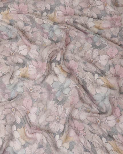 Soft Dove Grey Floral Viscose Digital Print Fabric 110cm